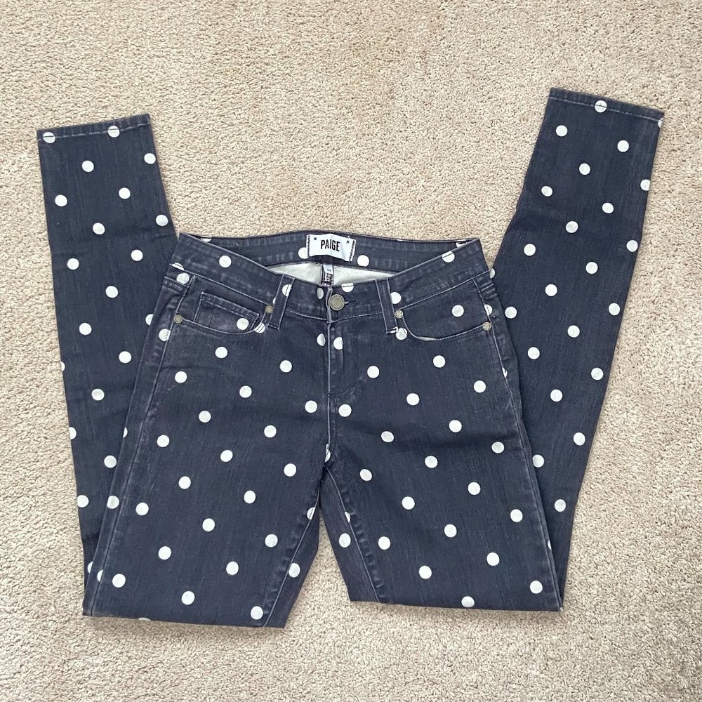 Like new Paige black with white dot verdugo skinny jeans size 26